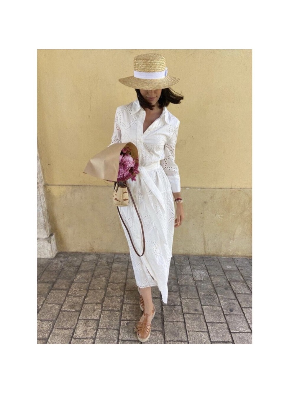 Zara Women's White Eyelet Shirt Dress
